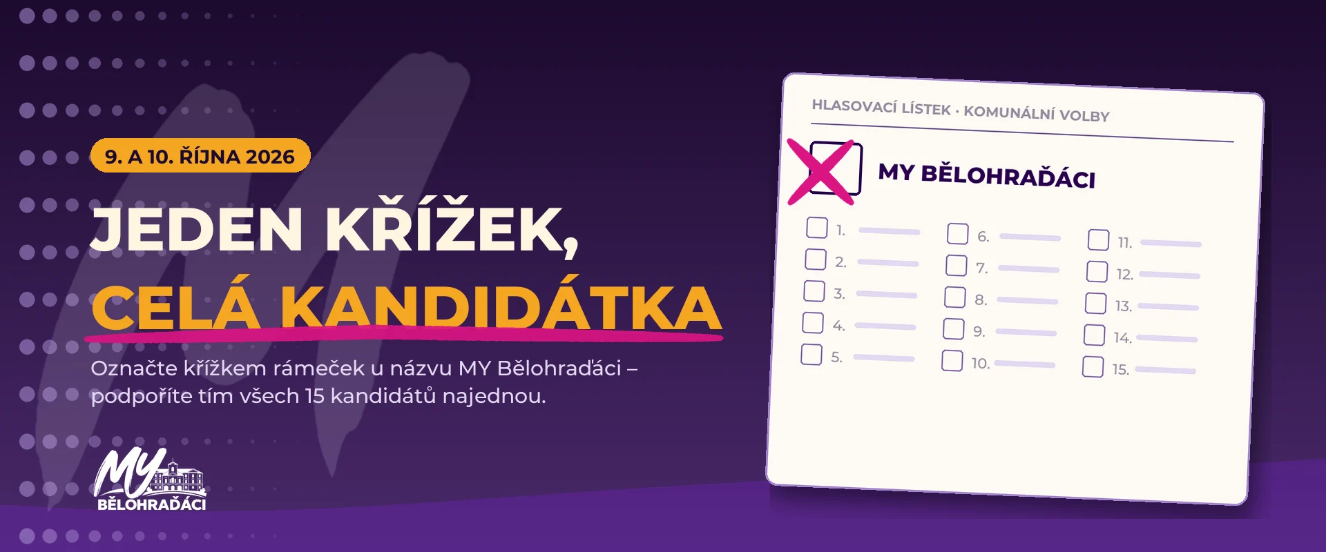 Banner: Jeden křížek, celá kandidátka